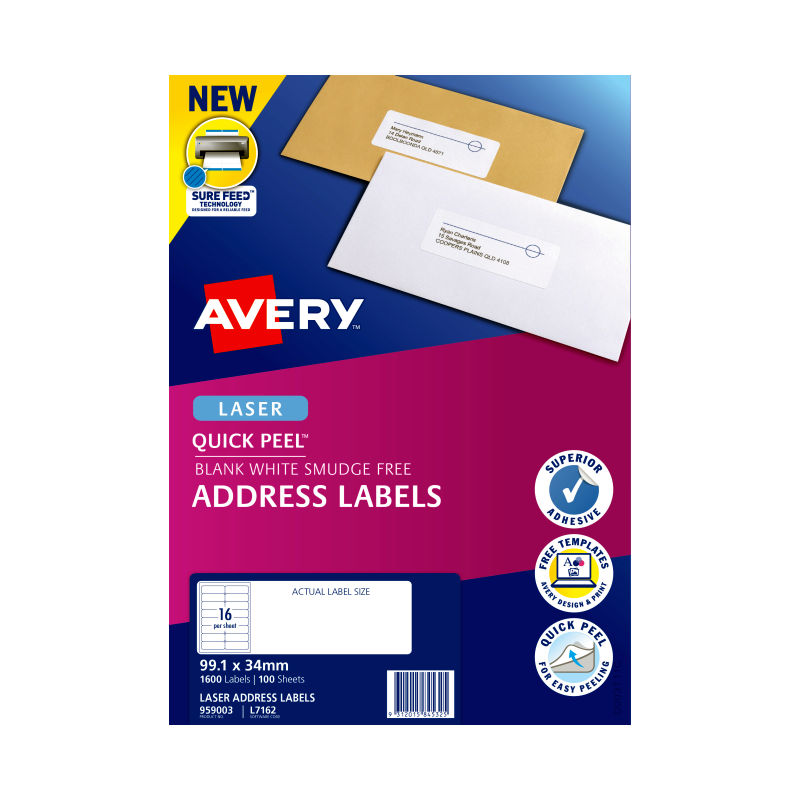 Avery Lsr Label QP L7162 16Up (Pack of 100)
