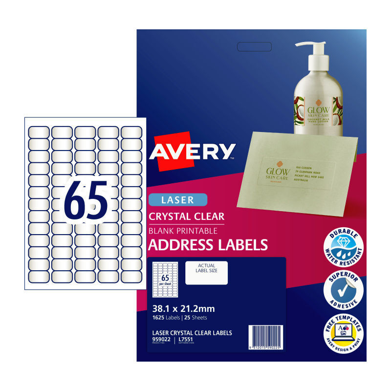 Avery Lsr Label Clear L7551 65Up (Pack of 25)