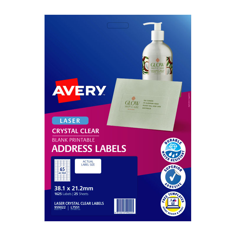 Avery Lsr Label Clear L7551 65Up (Pack of 25)