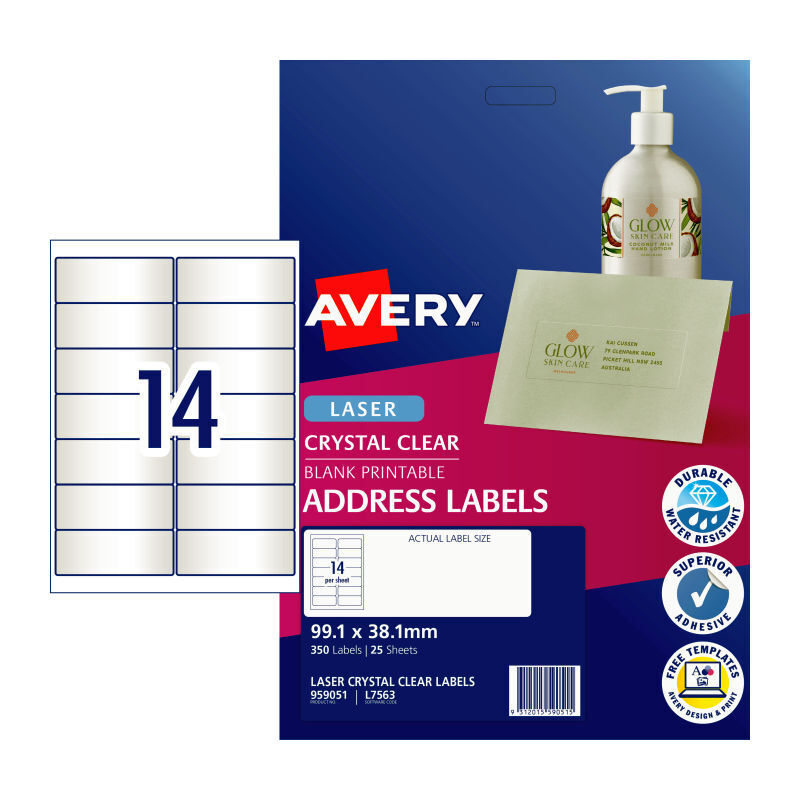 Avery Lsr Label Clear L7563 14Up (Pack of 25)