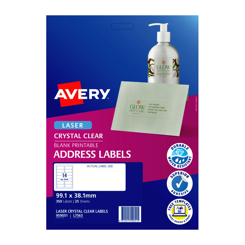 Avery Lsr Label Clear L7563 14Up (Pack of 25)