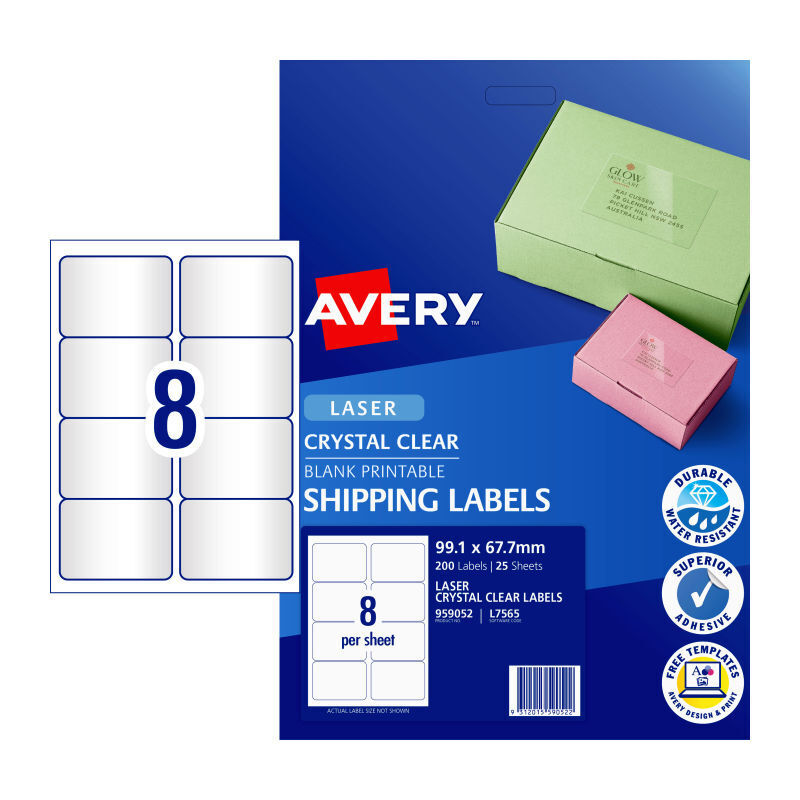 Avery Lsr Label Clear L7565 8Up (Pack of 25)