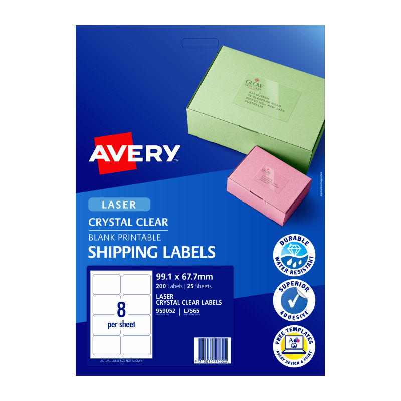 Avery Lsr Label Clear L7565 8Up (Pack of 25)