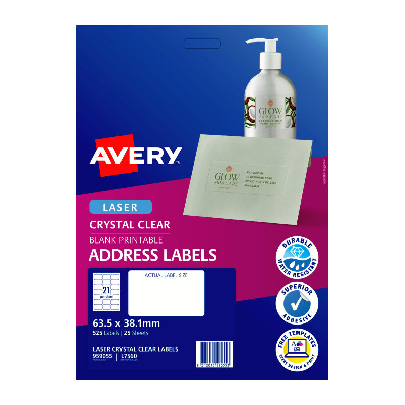 Avery Label Clear L7560 21Up (Pack of 25)