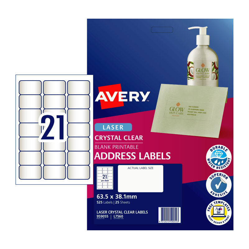 Avery Label Clear L7560 21Up (Pack of 25)