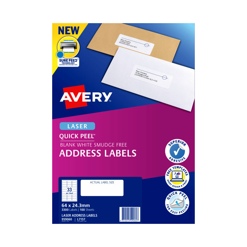 Avery Lsr Label QP L7157 33Up (Pack of 100)