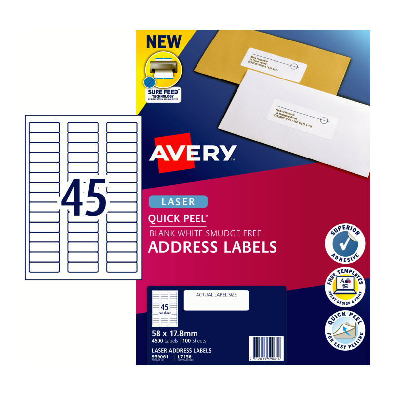 Avery Lsr Label QP L7156 45Up (Pack of 100)