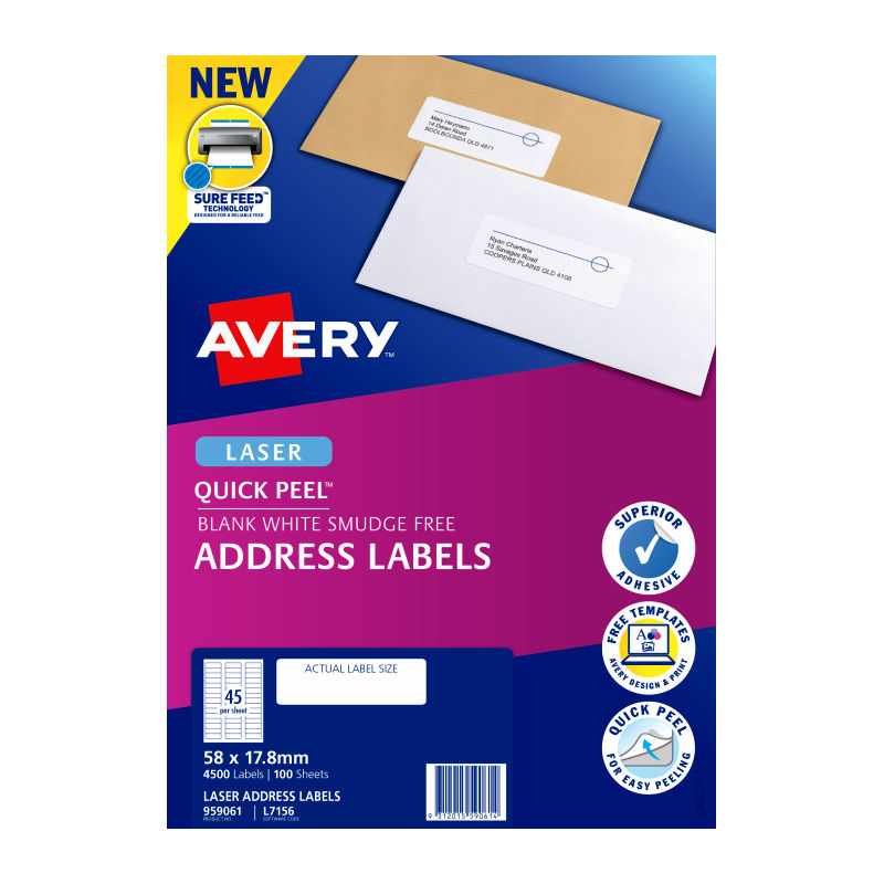 Avery Lsr Label QP L7156 45Up (Pack of 100)