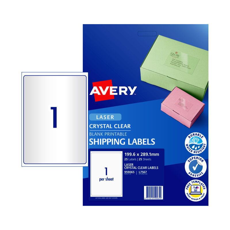 Avery Lsr Label Clear L7567 1-Up (Pack of 25)