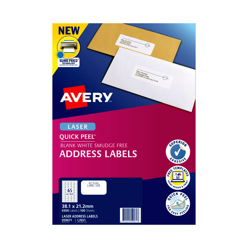 Avery Lsr Label QP L7651 65L (Pack of 100)