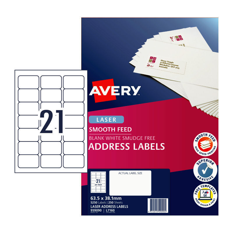 Avery Laser Label L7160 21Up (Pack of 250)