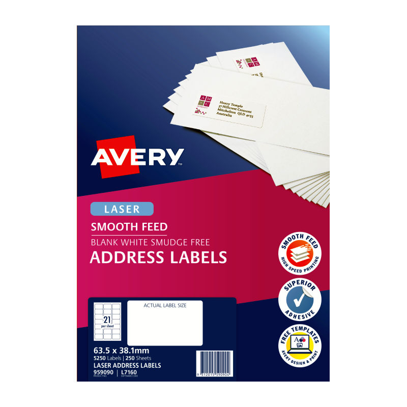 Avery Laser Label L7160 21Up (Pack of 250)