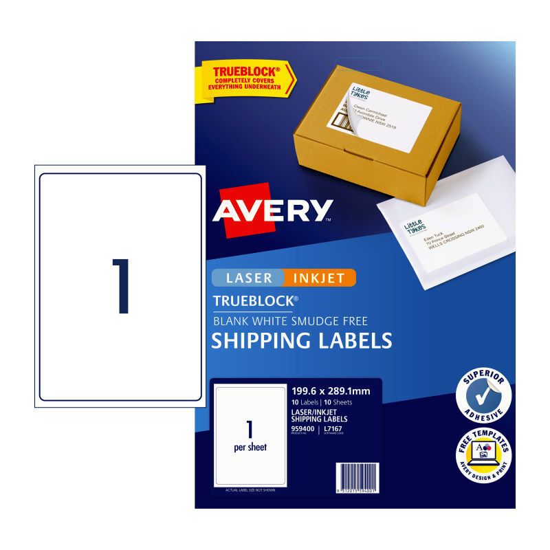 Avery Label White 199.6X289 1-Up (Pack of 10)