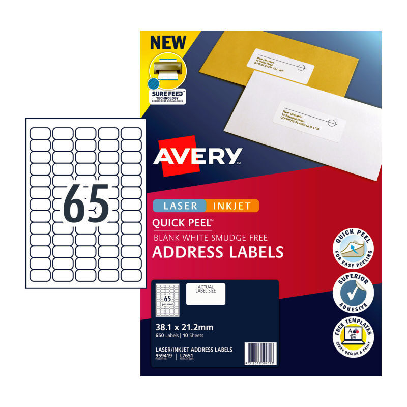 Avery Label QP L7651 65Up (Pack of 10)