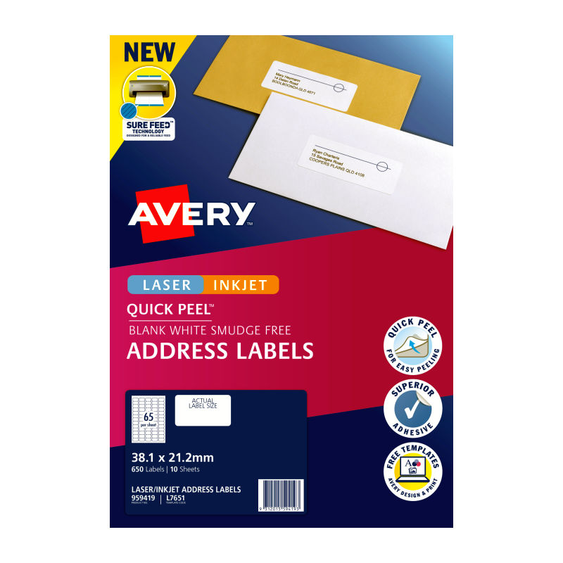 Avery Label QP L7651 65Up (Pack of 10)
