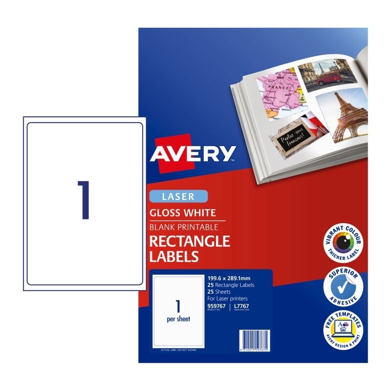 Avery Gloss Label L7767 1-Up (Pack of 25)