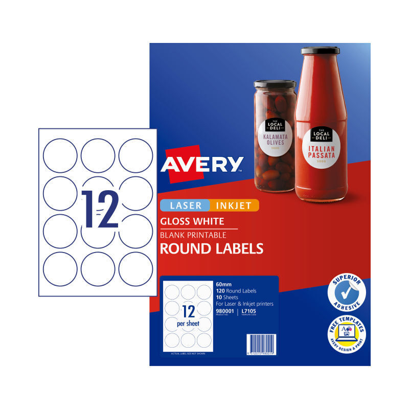 Avery Lbl L7105 Red 60mm 12Up - Pack of 10