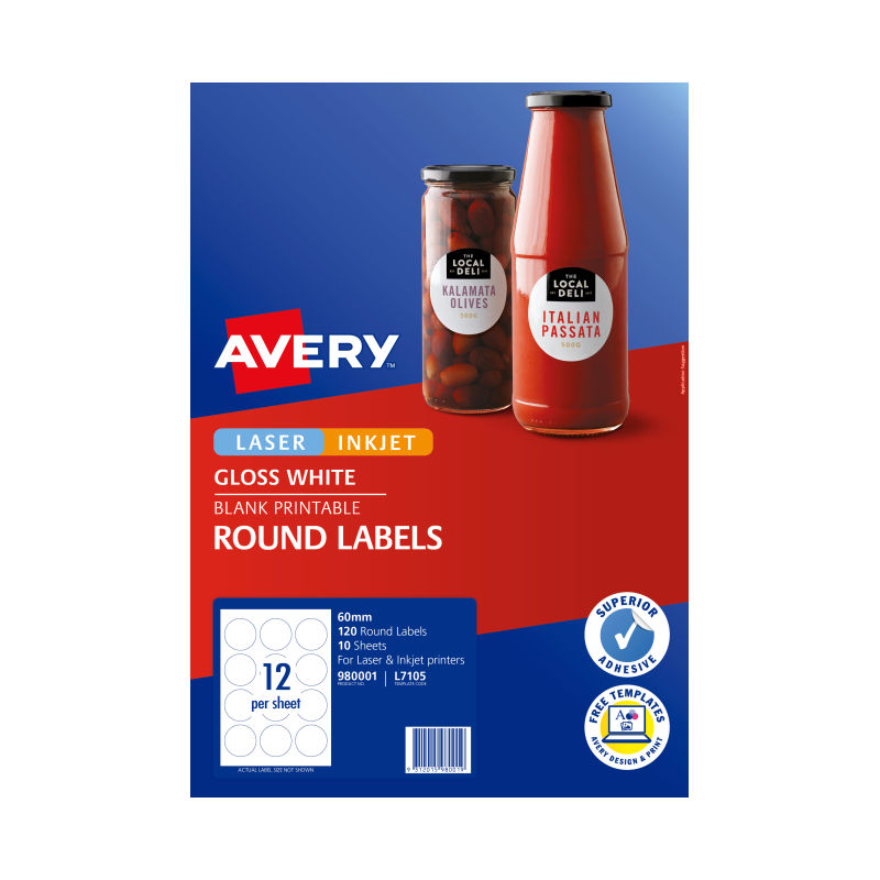 Avery Lbl L7105 Red 60mm 12Up - Pack of 10