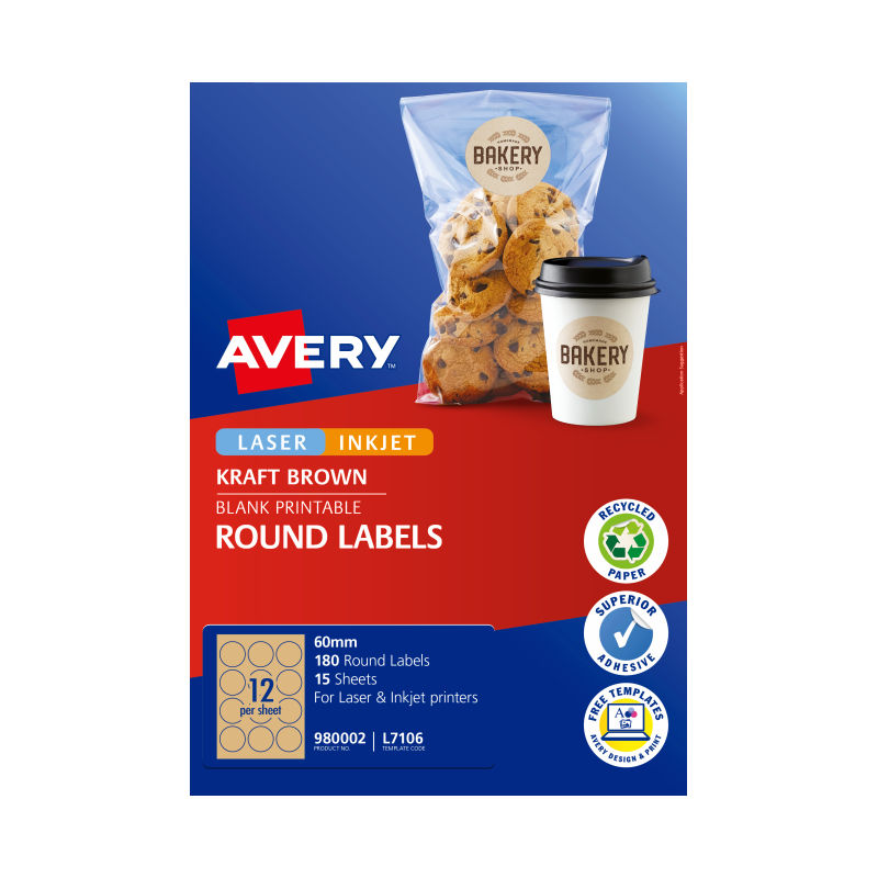 Avery Lbl Red Brn 60mm 12Up - Pack of 15