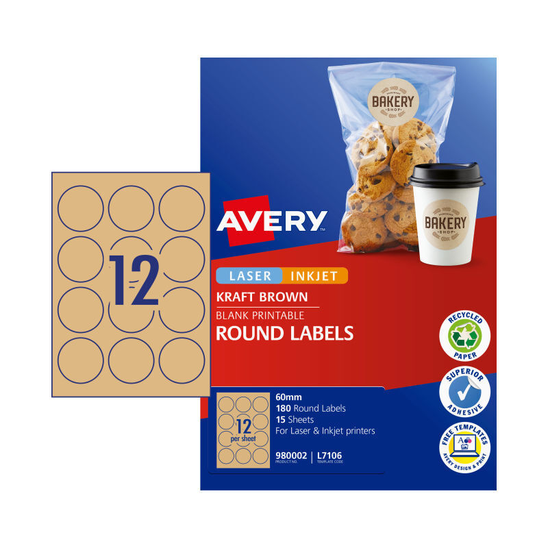 Avery Lbl Red Brn 60mm 12Up - Pack of 15