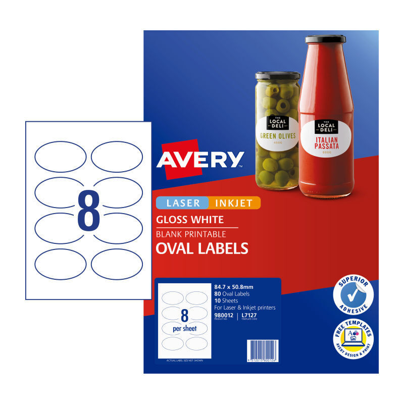 Avery Label Oval L7127 8Up (Pack of 10)