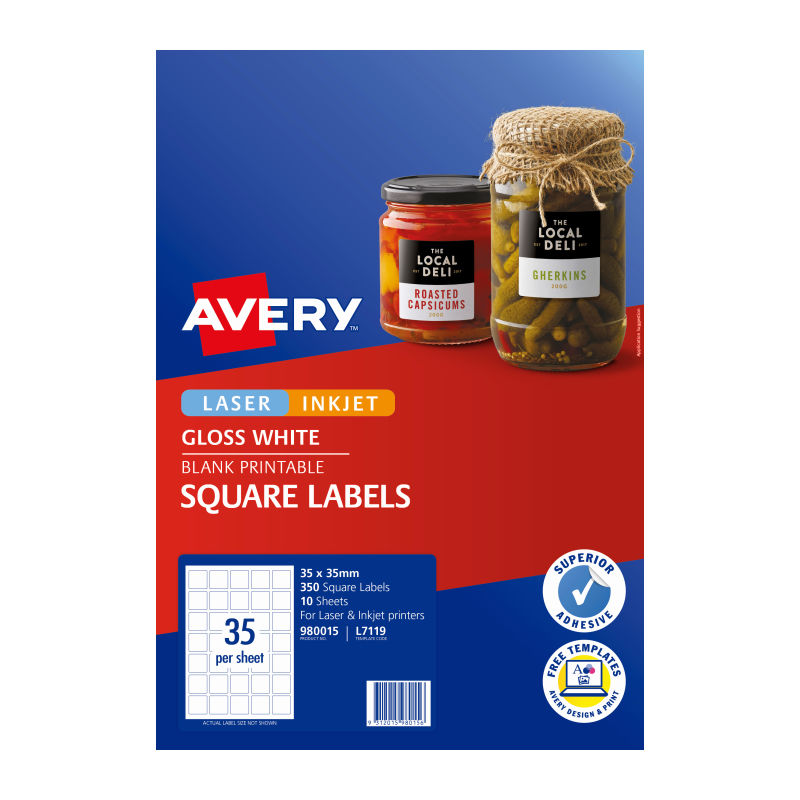 Avery Lbl Sq Gls Wht L7119 (Pack of 350)