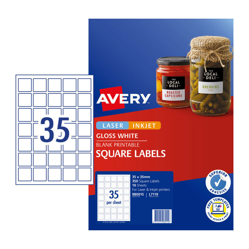 Avery Lbl Sq Gls Wht L7119 (Pack of 350)