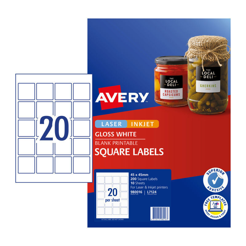 Avery Lbl Square L7124 20Up (Pack of 10)