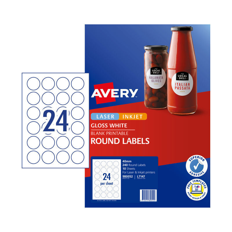Avery Lbl Gls Red L7147 40mm (Pack of 240)