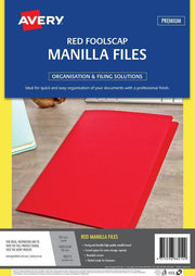Avery Manilla File - Foolscap: Red (Pack of 20)
