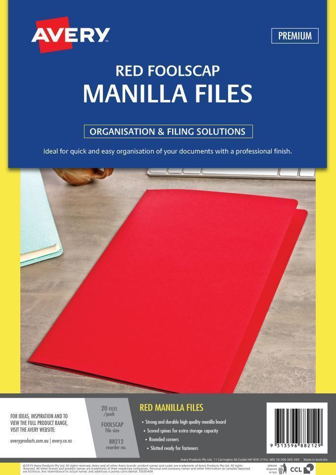 Avery Manilla File - Foolscap: Red (Pack of 20)