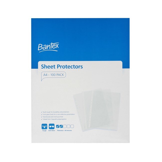 Bantex Sheet Protectors (A4) - 50 Micron (Tough P/Pocket): Box of 100