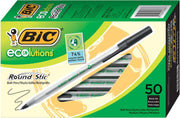 Ball Pen Bic Ecolutions Round Stic: 1.0mm Medium Point Black (Box of 50)