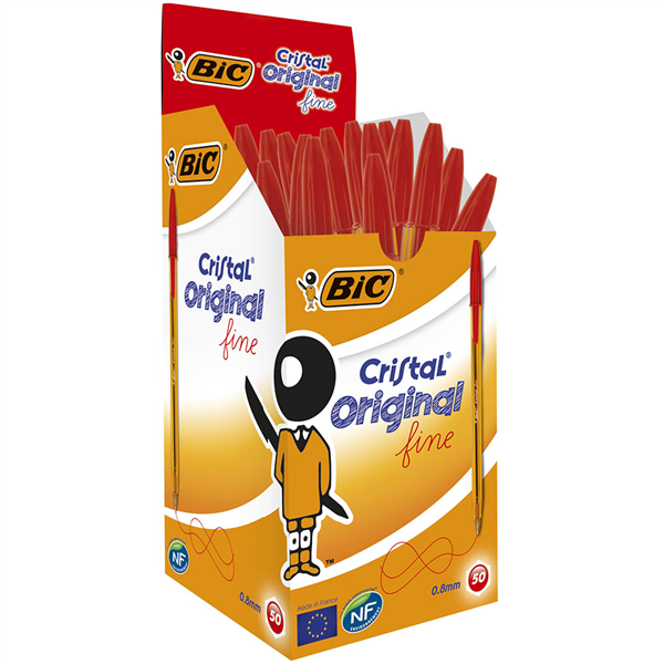BIC Pen - Ballpoint Cristal Original: 0.8mm Fine Red (Box of 50)