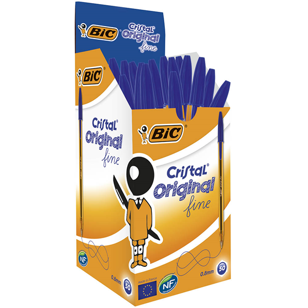 BIC Pen - Ballpoint Cristal Original: 0.8mm Fine Blue (Box of 50)