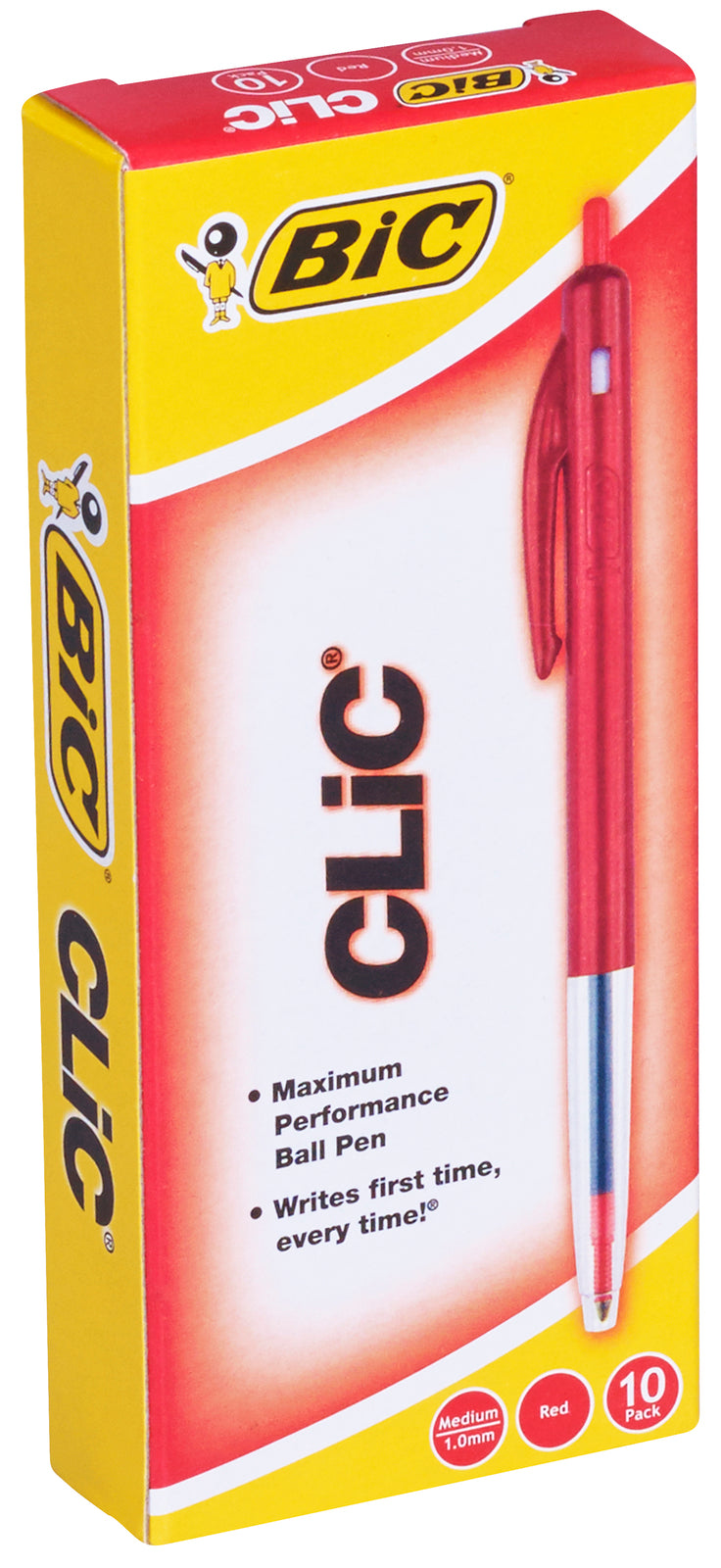 Bic Pen - Ballpoint Clic M10: Medium Red (Box of 10)