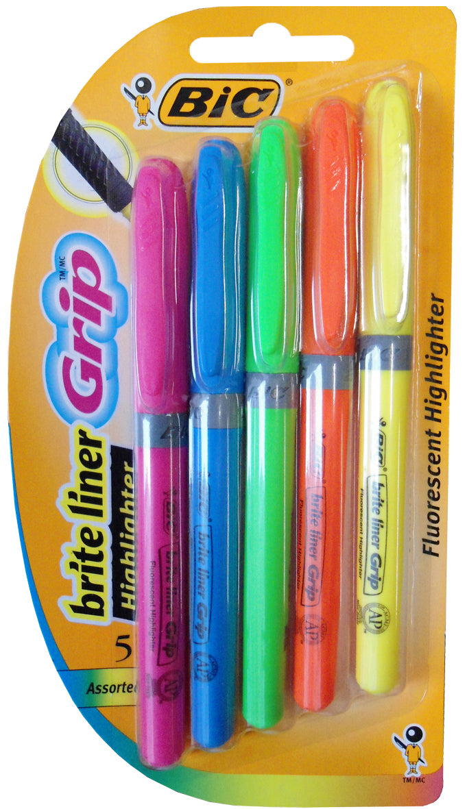 Bic Highlighters - Briteliner Grip: Assorted (Pack of 5)