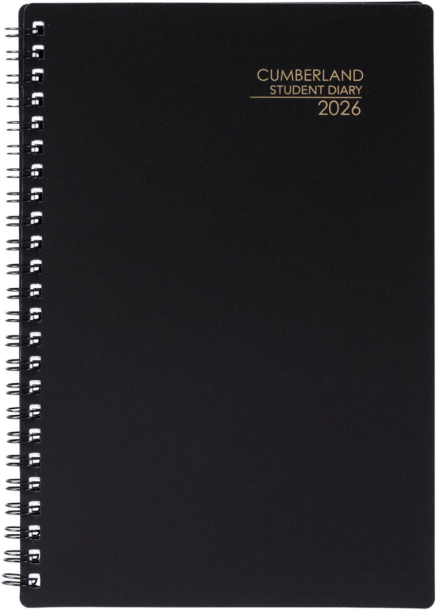 Cumberland A5 Student Diary 2026 - Wiro Bound Black PP (Week to View)