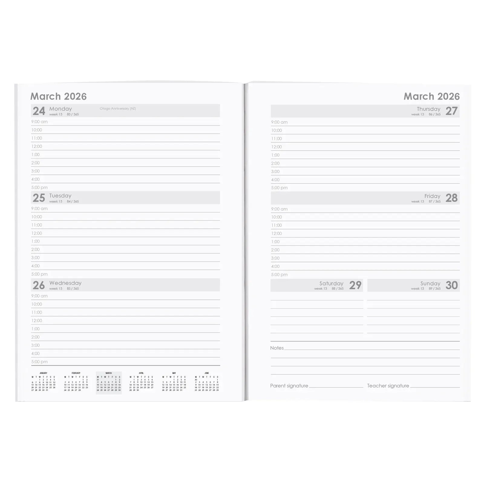 Cumberland A5 Student Diary 2026 - Wiro Bound Black PP (Week to View)