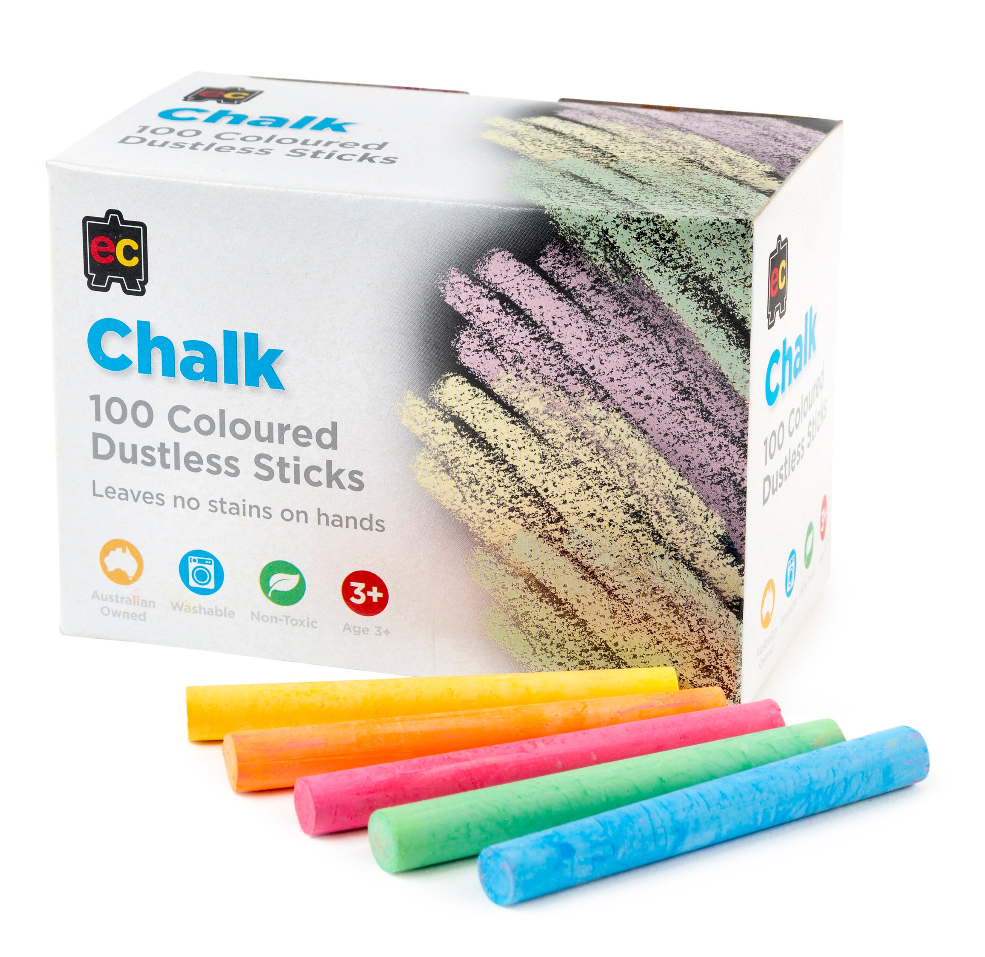 Dustless Coloured Chalk - 100 Pieces