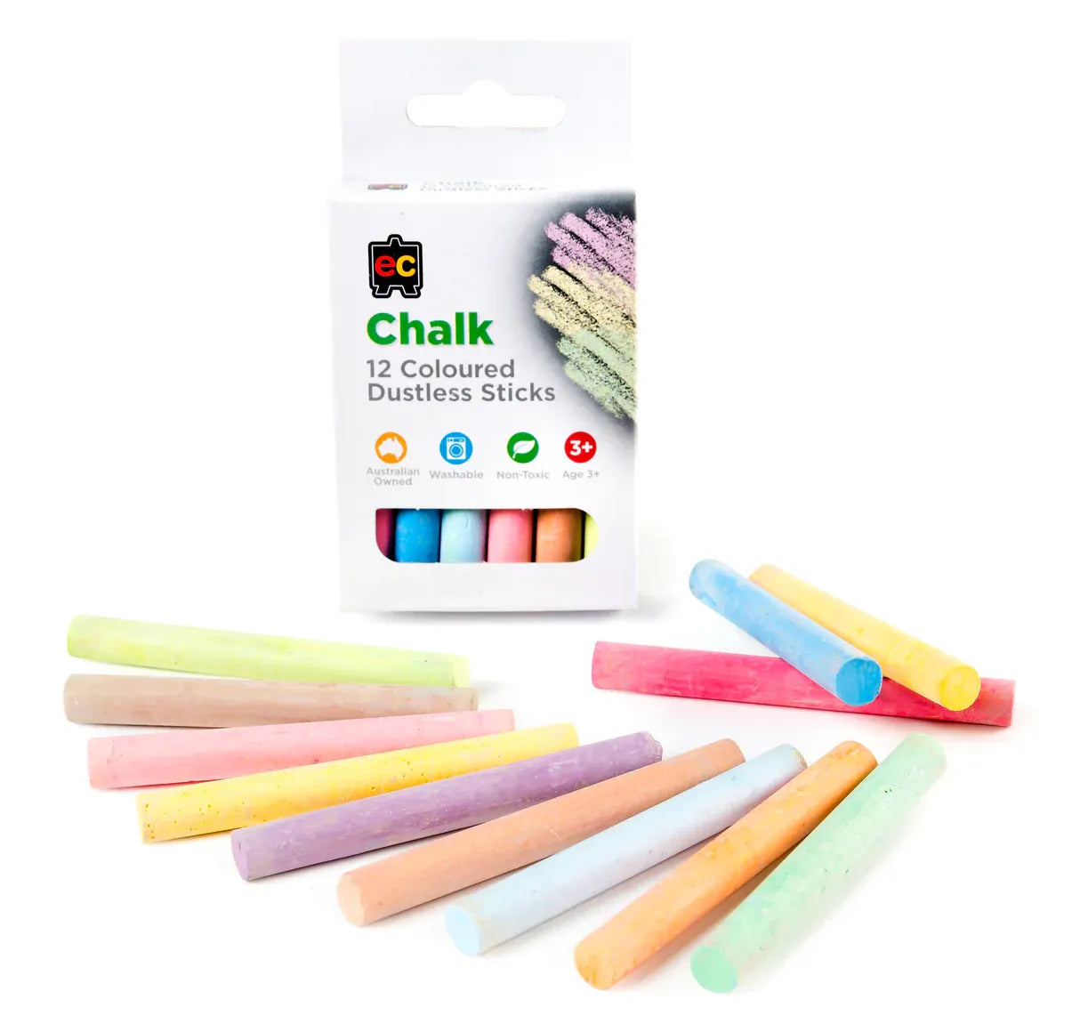 Dustless Coloured Chalk - 12 Pieces