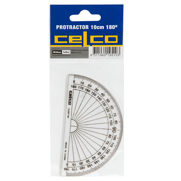 Celco Protractor - 10cm (180 Deg): Half Circle Clear (Single)