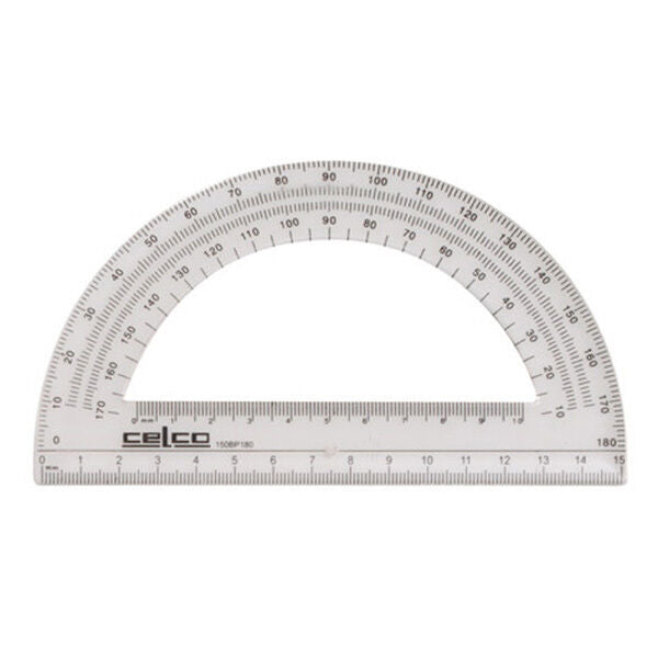 Celco Protractor - 15cm (180 Deg): Half Circle Clear (Single)