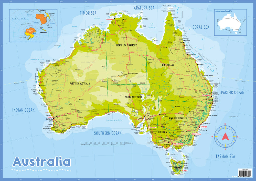 Map of Australia - Detailed (Centre-Folded) A1 Chart