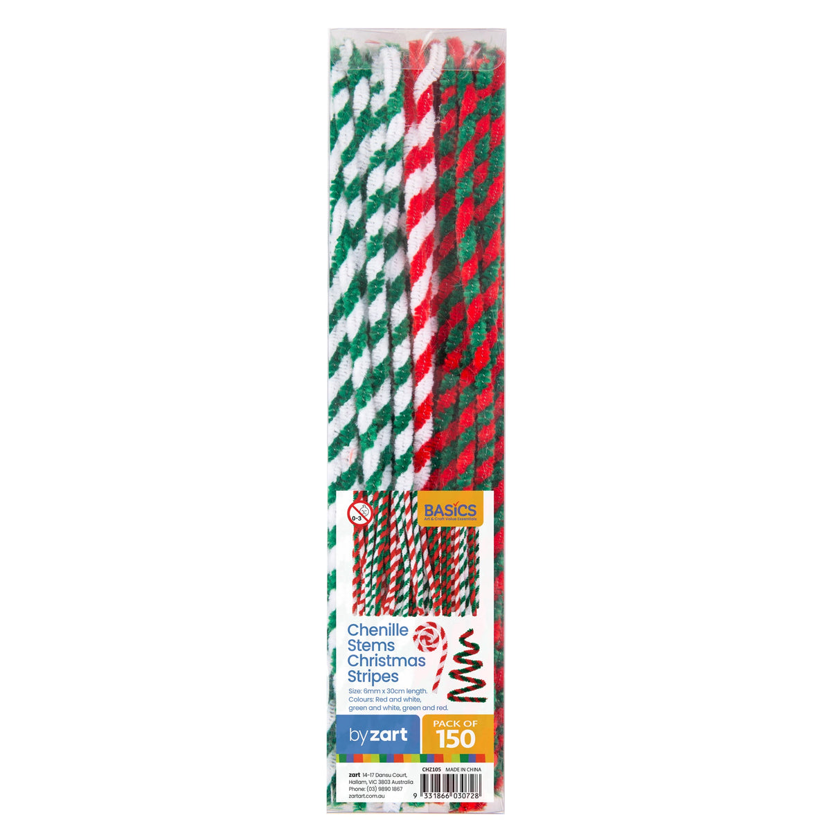 Chenille Stems Christmas Stripe - Pack of 150