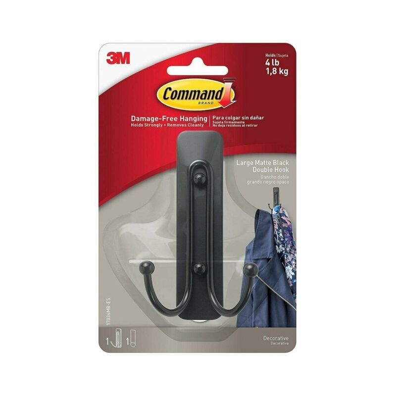 Command 17036MB Large Metal Double Hook - Matte - Black (Box of 4)