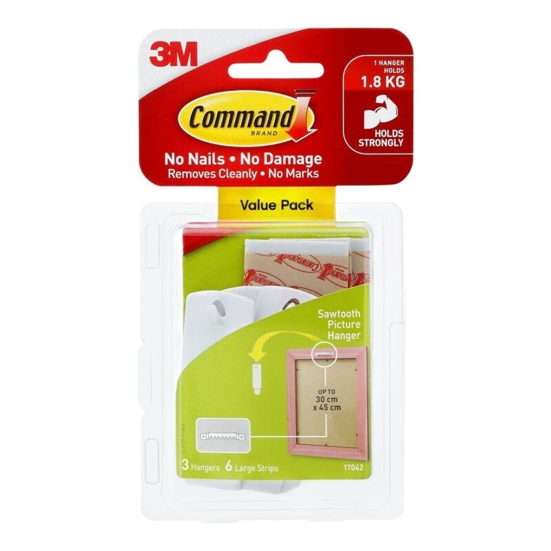 Command 17042 Sawtooth Picture Hanger Value 3-Pack (Box of 4)
