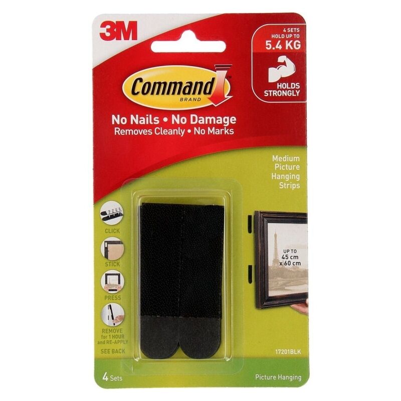 Command 17201BLK Medium Black Picture Hanging Strips 4-Pack (Box of 6)