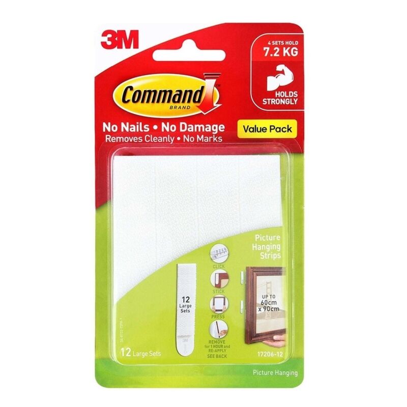 Command 17206-ES12 Large White Picture Hanging Strips Value 12-Pack (Box of 4)