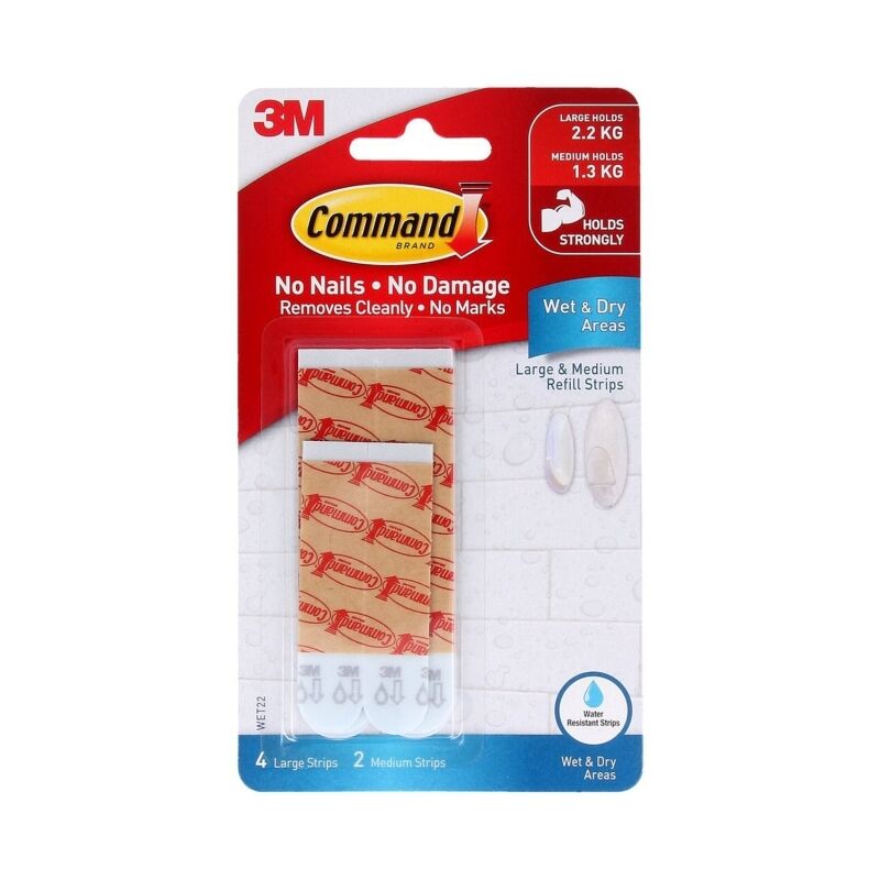 Command WET-22ES Medium & Large Wet Area Refill Strips 6-Pack (Box of 6)